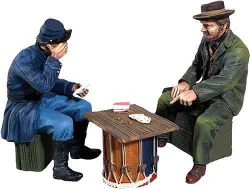 “Can’t Win for Losing”--Union Soldier and Civilian Playing Cards--two seated figures, table, & cards #2