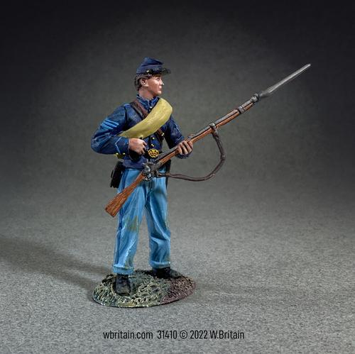 Union Sergeant in State Jacket Standing Reaching for Cap--single figure #1