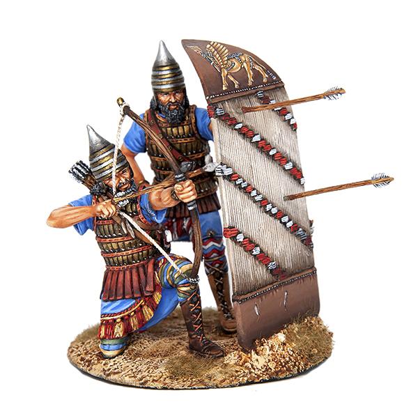 Ancient Assyrian Archer with Siege Shield--two figures on single base (kneeling archer, standing shieldman) #1