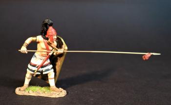 Image of Greek Spearman (red helmet (no horns) large shield, thrusting forward), The Greeks, The Trojan War--single figure--RETIRED--LAST THREE!! Image of Greek Spearman (red helmet (no horns) large shield, thrusting forward), The Greeks, The Trojan War--single figure--RETIRED--LAST THREE!!