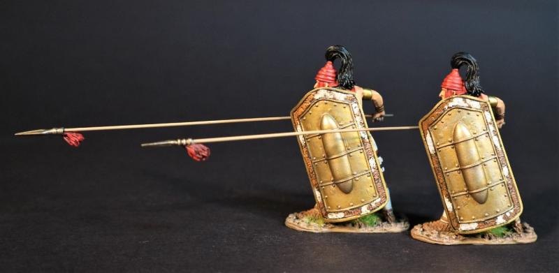 Two Greek Spearmen (red helmet (no horns) large shield, thrusting forward), The Greeks, The Trojan War--two figures #1