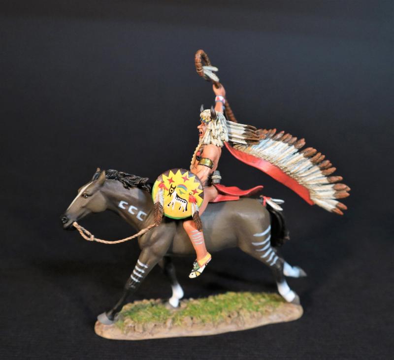 Wi’ciska Society Warrior, The Sioux, The Battle Where the Girl Saved Her Brother, 17th June 1876, The Black Hill Wars 1876-1877--single mounted figure with headress, crook, & shield #2