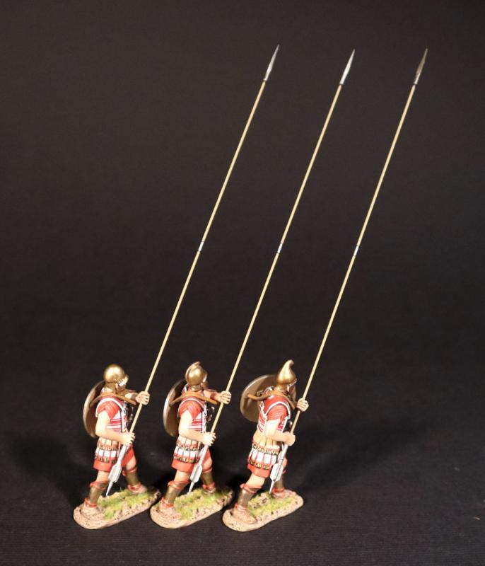Three Phalangites with Red Shields, Sarissa at 75 degrees, The Macedonian Phalanx, Armies and Enemies of Ancient Greece and Macedonia--three figures with pikes #2