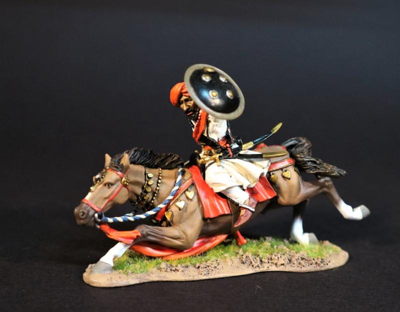 Sillidar Cavalry Casualty (raised shield, falling horse), Maratha Cavalry, The Maratha Empire, Wellington in Indian, The Battle of Assaye, 1803--single mounted figure #1