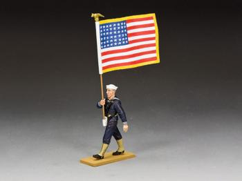 Image of U.S. Navy Stars Stripes--single U.S. Navy Bluejacket marching with flag
