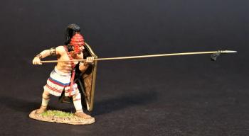 Image of Greek Spearman (red helmet (no horns) large shield, thrusting forward, black ribbon on spear), The Greeks, The Trojan War--single figure--RETIRED--LAST THREE!! Image of Greek Spearman (red helmet (no horns) large shield, thrusting forward, black ribbon on spear), The Greeks, The Trojan War--single figure--RETIRED--LAST THREE!!
