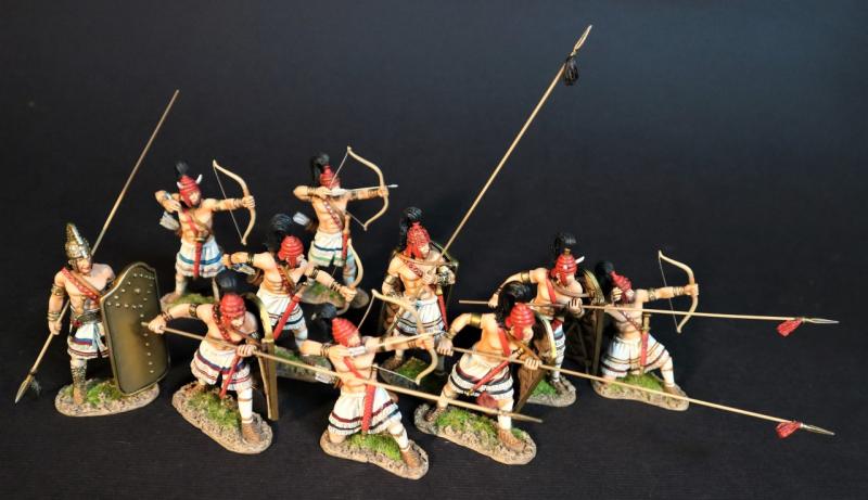 Two Greek Spearmen (red helmet (no horns) large shield, thrusting forward, black ribbon on spear), The Greeks, The Trojan War--two figures #2