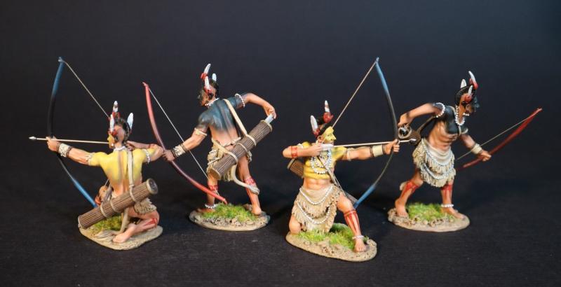 Four Powhatan Warriors (2 standing reaching for arrow, 2 kneeling ready to loose), The Powhatan, The Conquest of America--four figures #1