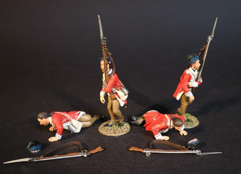 Four Line Infantry Casualties (2 standing, 2 face down on hands), 1st Battalion, 71st Regiment of Foot, The British Army, The Battle of Cowpens, January 17, 1781, The American War of Independence, 1775–1783--four figures #1