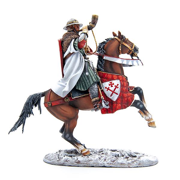 Mounted Teutonic Sergeant Blowing Horn, Livonian Order--single mounted figure #1