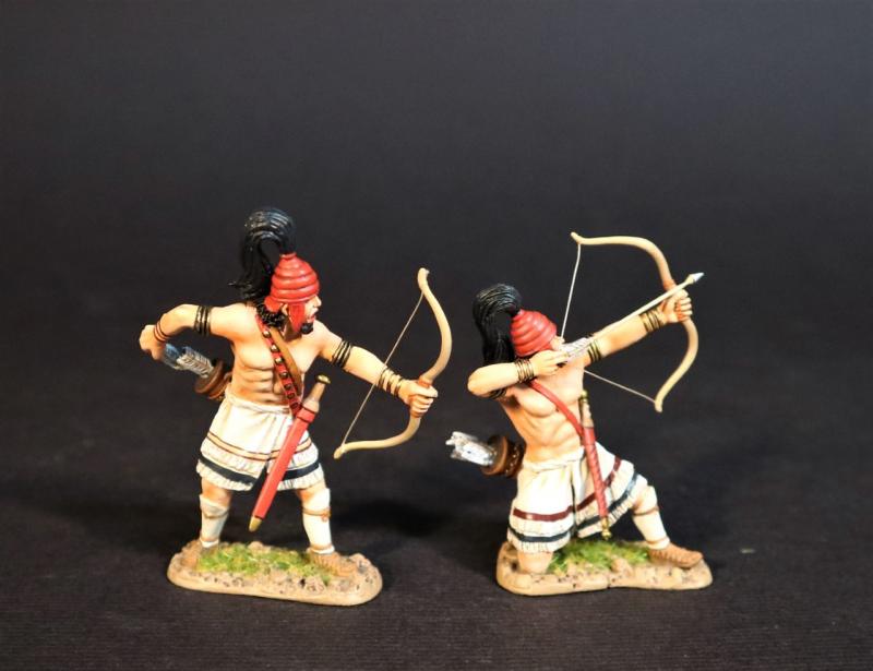Two Greek Archers (red helmet (no horns), standing reaching for arrow, kneeling firing), The Greeks, The Trojan War--two figures #1
