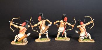Image of Four Greek Archers (red helmet (no horns), 2 standing reaching for arrow, 2 kneeling firing), The Greeks, The Trojan War--four figures--RETIRED--LAST THREE!! Image of Four Greek Archers (red helmet (no horns), 2 standing reaching for arrow, 2 kneeling firing), The Greeks, The Trojan War--four figures--RETIRED--LAST THREE!!