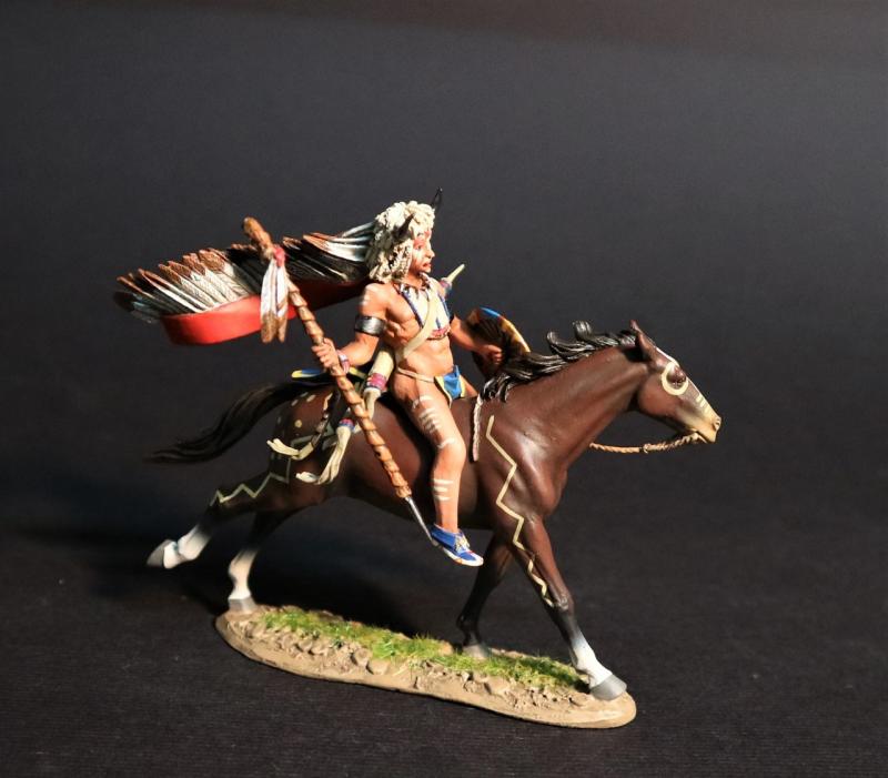 Wi’ciska Society Warrior, The Sioux, The Battle Where the Girl Saved Her Brother, 17th June 1876, The Black Hill Wars 1876-1877--single mounted figure with headress, lowered spear, & shield #2
