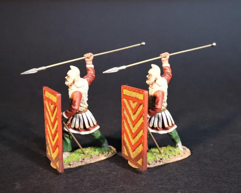 Two Persian Sparabara Advancing Ready to Thrust Spears Overhand (red and yellow shield), The Achaemenid Persian Empire, Armies and Enemies of Ancient Greece and Macedonia--two figures #1
