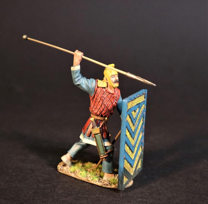 Persian Sparabara Advancing Ready to Thrust Spear Overhand (blue and yellow shield), The Achaemenid Persian Empire, Armies and Enemies of Ancient Greece and Macedonia--single figure #1