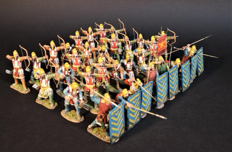 Persian Sparabara Advancing Ready to Thrust Spear Overhand (blue and yellow shield), The Achaemenid Persian Empire, Armies and Enemies of Ancient Greece and Macedonia--single figure #2