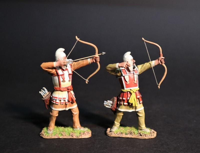Two Persian Sparabara Archers with White Caps (1 with Nocked Arrow, 1 Having fired), The Achaemenid Persian Empire, Armies and Enemies of Ancient Greece and Macedonia--two figures #1