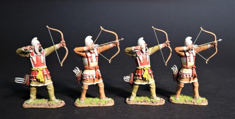 Four Persian Sparabara Archers with White Caps (2 with Nocked Arrows, 2 Having fired), The Achaemenid Persian Empire, Armies and Enemies of Ancient Greece and Macedonia--four figures #1