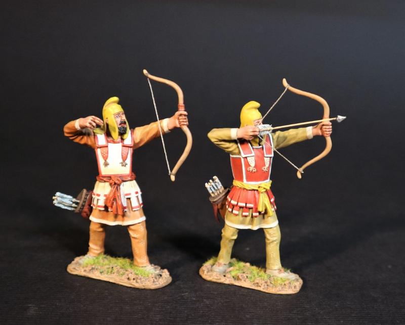 Two Persian Sparabara Archers with Yellow Caps (1 with Nocked Arrow, 1 Having Fired), The Achaemenid Persian Empire, Armies and Enemies of Ancient Greece and Macedonia--two figures #1