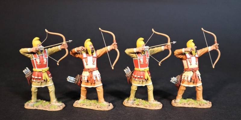 Four Persian Sparabara Archers with Yellow Caps (2 with Nocked Arrows, 2 Having Fired), The Achaemenid Persian Empire, Armies and Enemies of Ancient Greece and Macedonia--four figures #1