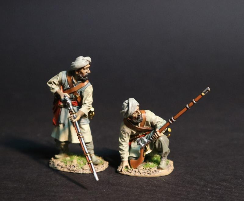 Two Maratha Arab Mercenaries (standing gun pointed down, kneeling loading), Maratha Infantry, The Maratha Empire, Wellington in India, The Battle of Assaye, 1803--two figures #1