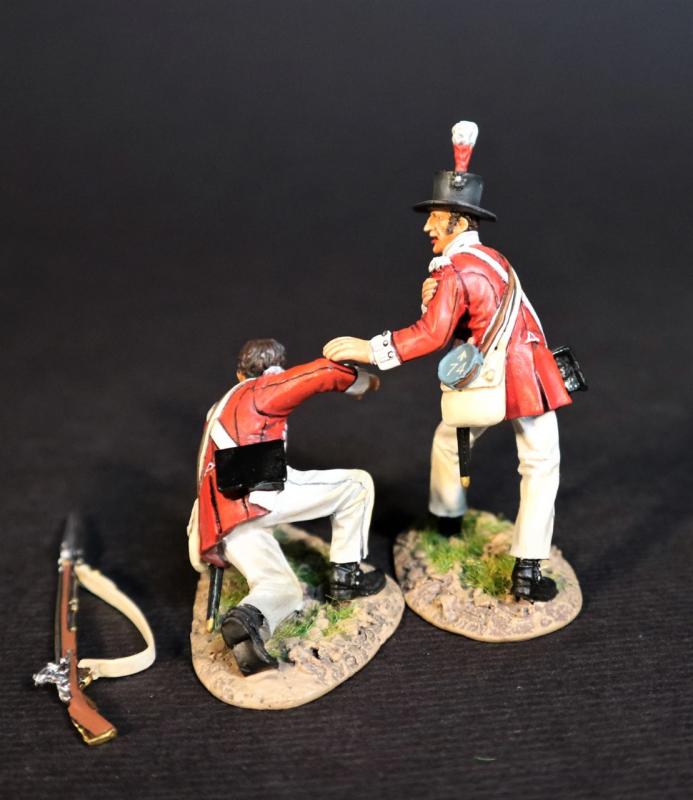 Two Line Infantry (wounded trooper helping kneeling wounded trooper to his feet), The 74th (Highland) Regiment of Foot, Wellington in India, The Battle of Assaye, 1803--two figures and gun #1