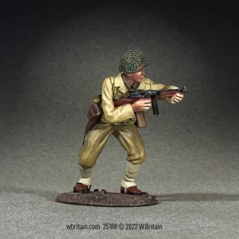 Image of U.S. Infantry NCO Crouching with Thompson, 1943-45--single figure