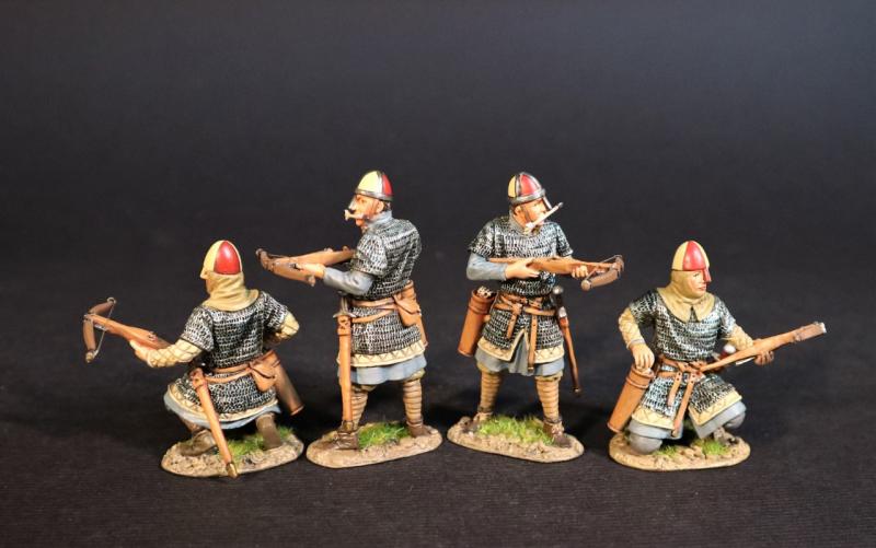 Four Spanish Crossbowmen (2 standing readying, quarrel in mouth; 2 kneeing reaching for quarrel), The Spanish, El Cid and the Reconquista--four figures #1
