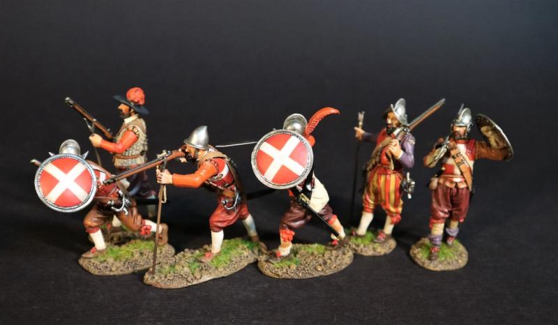 Four Maltese Militia (2 readying musket and rest, 2 advancing with sword & shield),  The Great Siege of Malta, 1565, The Crusades--four figures #2