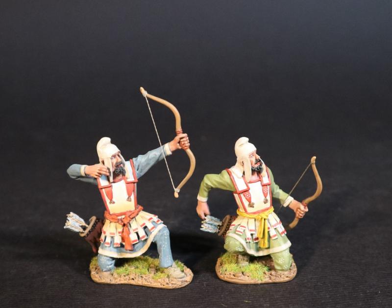 Two Persian Sparabara Archers with White Caps (kneeling having fired, kneeling reaching for arrow), The Achaemenid Persian Empire, Armies and Enemies of Ancient Greece and Macedonia--two figures #1