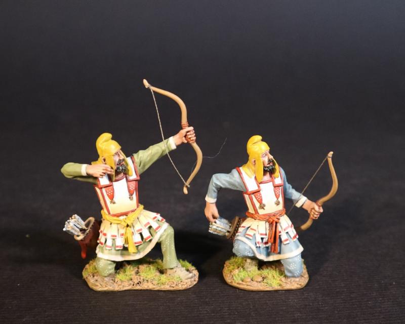 Two Persian Sparabara Archers with Yellow Caps (kneeling having fired, kneeling reaching for arrow), The Achaemenid Persian Empire, Armies and Enemies of Ancient Greece and Macedonia--two figures #1