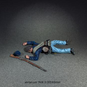 Image of Union Infantry Casualty in State Jacket--single prone figure, cap, and gun