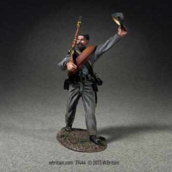 Image of Confederate Infantry Marching Waving Cap Wearing Depot Jacket--single figure