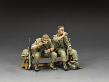 Image of Eating & Drinking--two seated Vietnam-era USMC figures (bench not included)