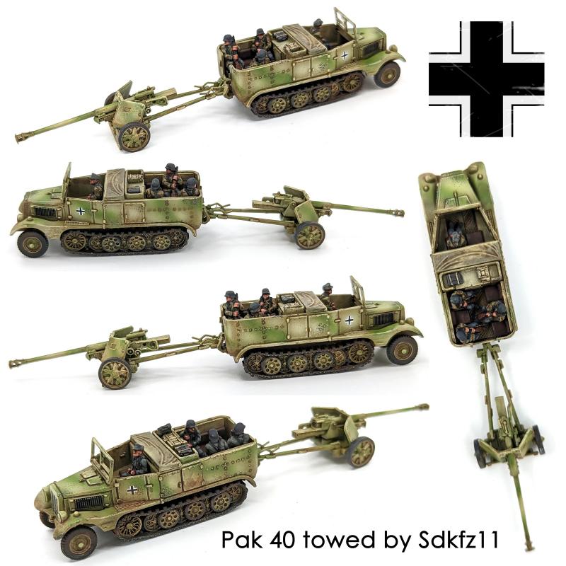 7.5cm Pak 40 and Sdkfz 11’s--four each of 1:144 scale halftracks and cannon (unpainted plastic kit) #20