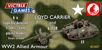 Image of Loyd Carrier and 6 pounder plus crews--three each of 1:144 scale tanks and cannon (unpainted plastic kit)--TWO IN STOCK.