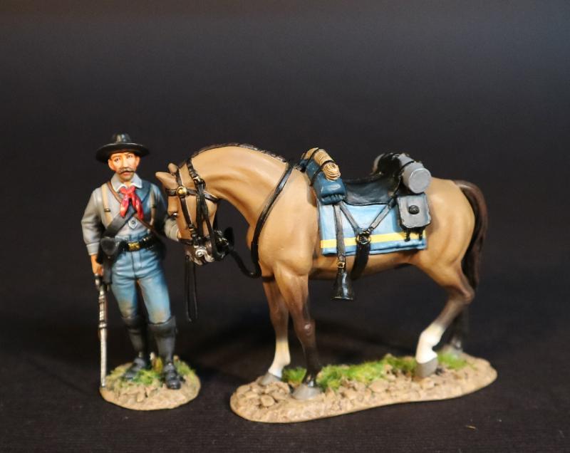 Standing Cavalryman Horse Holder and Horse, United States Cavalry, The Battle of the Rosebud, 17th June 1876, The Black Hill Wars 1876-1877--single figure and horse #1
