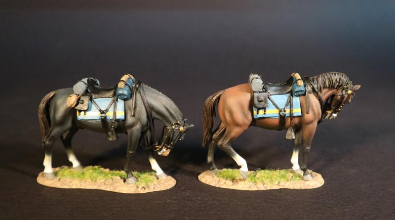 Two United States Cavalry Horses (brown looking forward, black looking down), United States Cavalry, The Battle of the Rosebud, 17th June 1876, The Black Hill Wars 1876-1877--two horse figures #1
