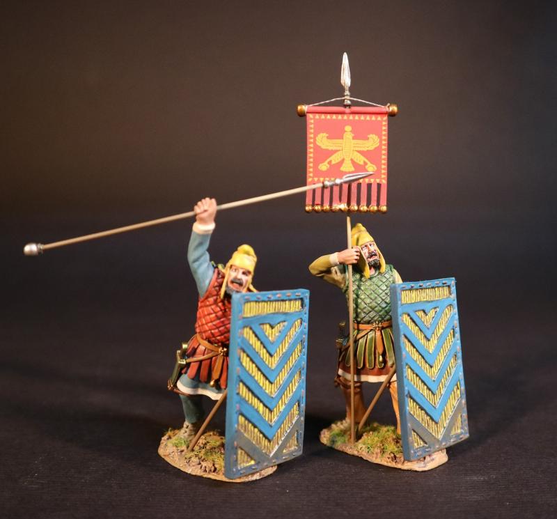 Persian Sparabara Spearmen Standard Bearer and Officer (blue and yellow shield), The Achaemenid Persian Empire, Armies and Enemies of Ancient Greece and Macedonia--two figures #1