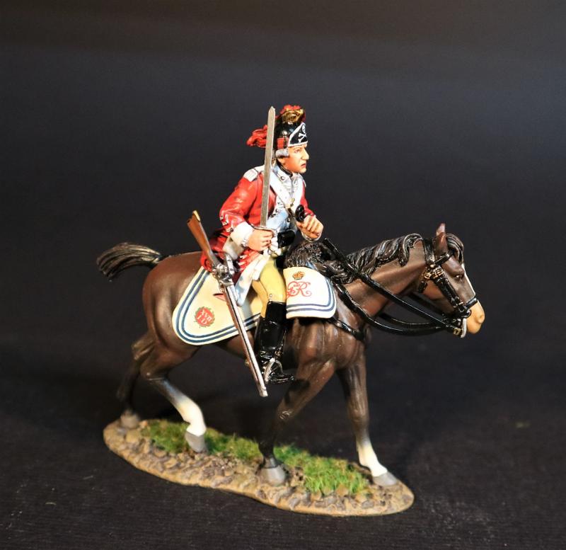 Trooper with Sword Held Straight Up and Down, The 17th Light Dragoons, The British Army, The Battle of Cowpens, January 17, 1781, The American War of Independence, 1775–1783--single mounted figure #1