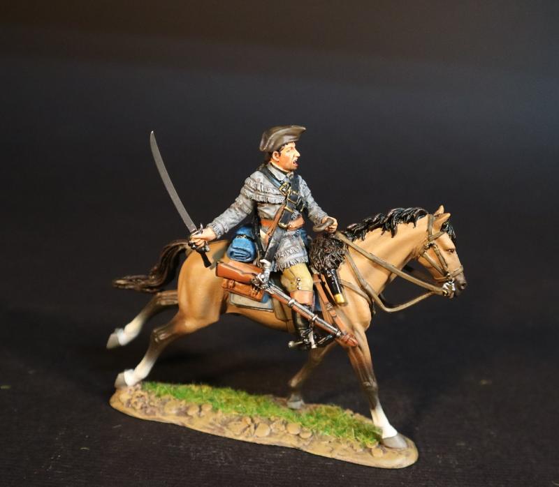 Militia Dragoon (gray coat), American Continental and Militia Dragoons, The Battle of Cowpens, January 17, 1781, The American War of Independence, 1775–1783--single mounted figure #1