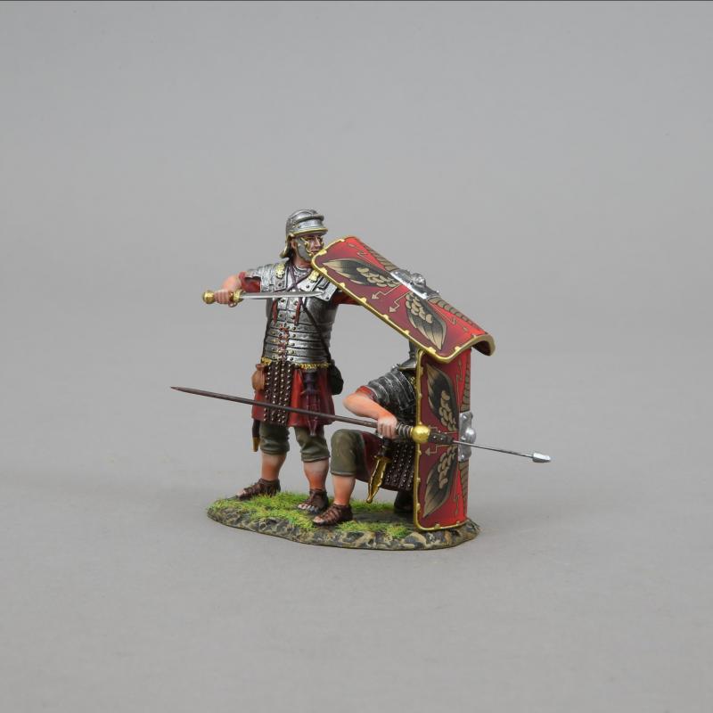 Roman Repelling Cavalry Part 2--Kneeling Legionnaire with Pilum and standing legionnaire with Gladius (red shield)--two figures on single base--TWO IN STOCK! #1