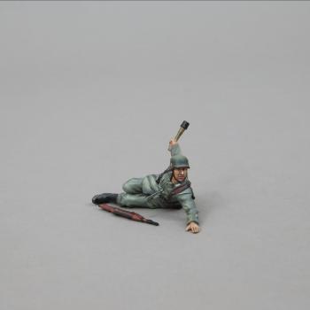 Image of WWII German Heer Private Lying Down, Throwing ‘Potato Masher’ grenade--single figure--RETIRED--LAST ONE!!