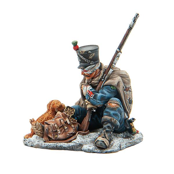 French Chasseur with Dog, 15th Light Infantry, Russia, 1812--single seated figure and puppy on single base #2
