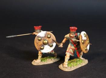 Two Lycian Warriors (round shield, wielding sword & holding spear; spear readied for overhand thrust), The Lycians, Troy and Her Allies, The Trojan War--two figures Two Lycian Warriors (round shield, wielding sword & holding spear; spear readied for overhand thrust), The Lycians, Troy and Her Allies, The Trojan War--two figures #48006