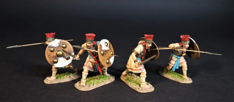 Four Lycian Warriors (round shield, 2 wielding sword & holding spear; 2 with spear readied for overhand thrust), The Lycians, Troy and Her Allies, The Trojan War--four figures #1
