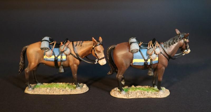 Two Army Mules (brown, looking left; tan, looking right), United States Cavalry, The Battle of the Rosebud, 17th June 1876, The Black Hill Wars 1876-1877--two mule figure #1