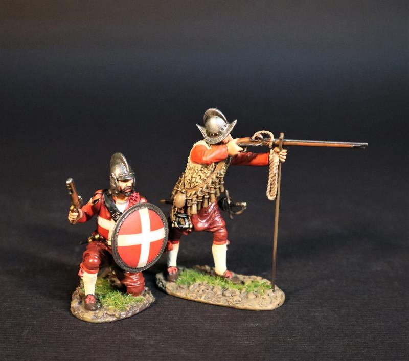 Two Maltese Militia (firing musket with rest; kneeling with pistol and round shield), The Great Siege of Malta, 1565, The Crusades--two figures #1
