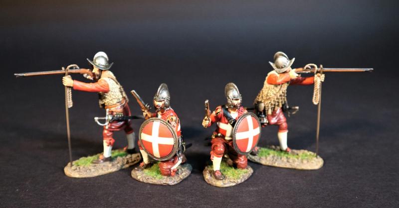 Four Maltese Militia (2 firing musket with rest; 2 kneeling with pistol and round shield), The Great Siege of Malta, 1565, The Crusades--four figures #1