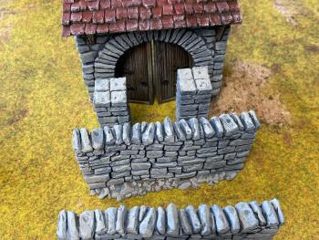 Image of 3D Print - FULLY PAINTED 54mm Gate Set (Gatehouse, Roof, 2xPillars, 2xWalls, 2xDoors)
